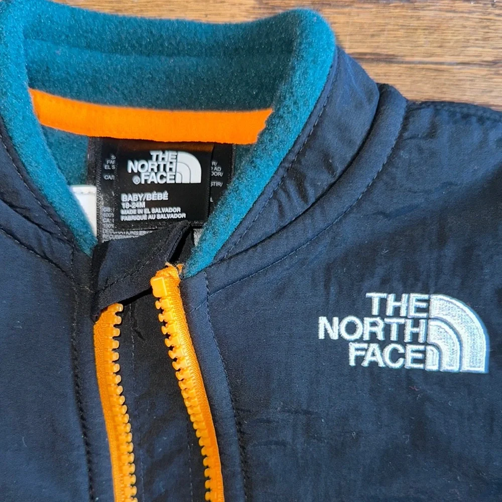 The North Face Denali Green and Blue Footies One Piece with Color-Block Design